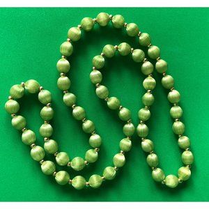 Vintage 1960s Mod Lime Green Satin Bead Necklace